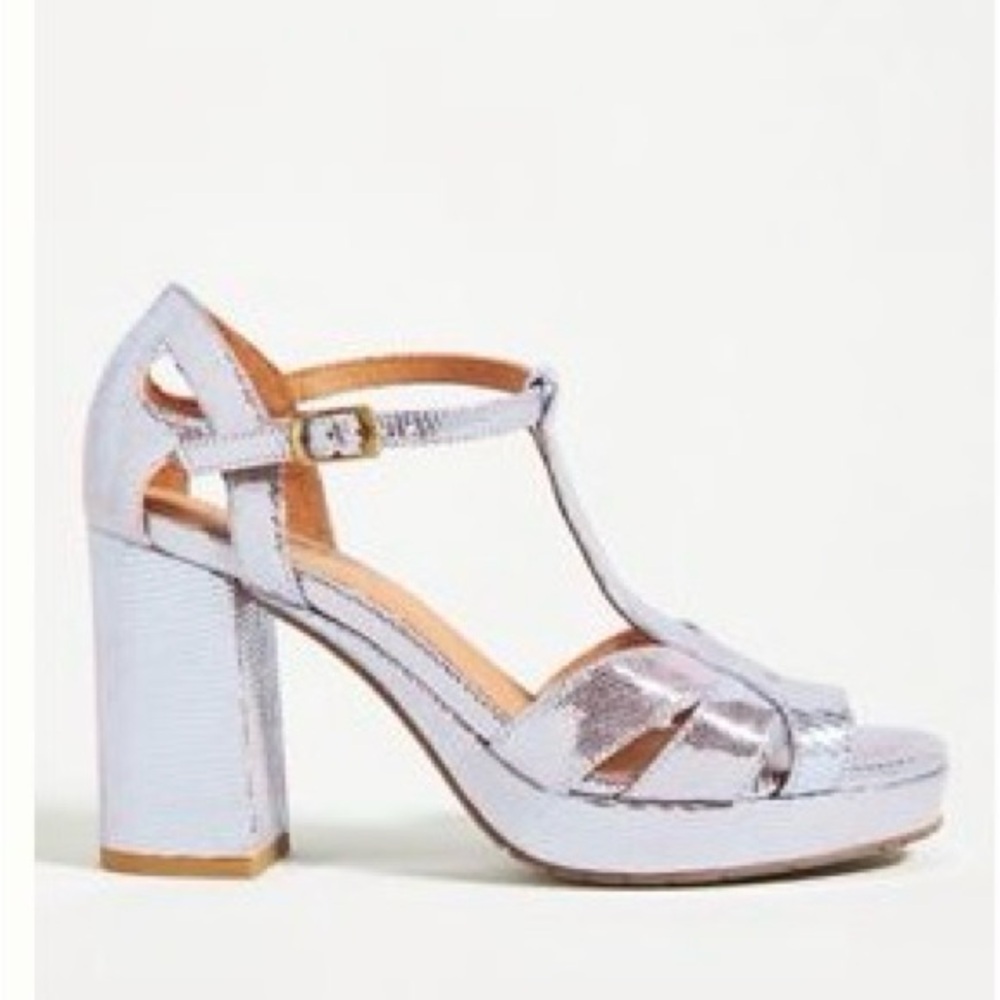 Anthropologie Silver Block Heel Sandals